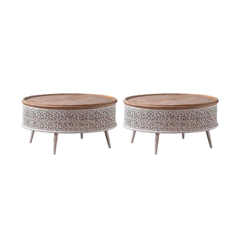 Round Shape Solid Wood End Table with Metal Base Corner Table for Living Room