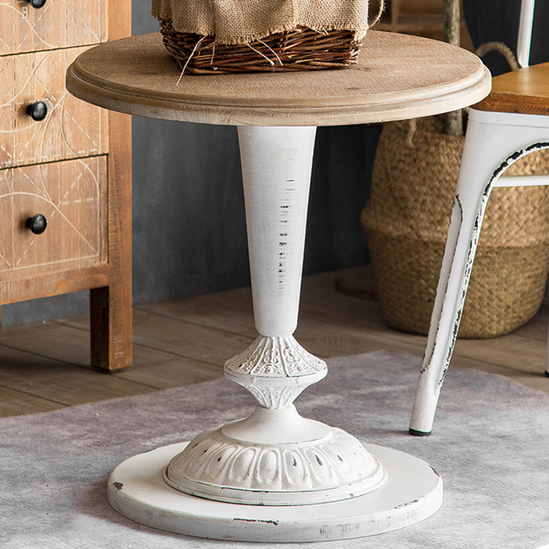 Round Shape Solid Wood End Table with Metal Base Corner Table for Living Room