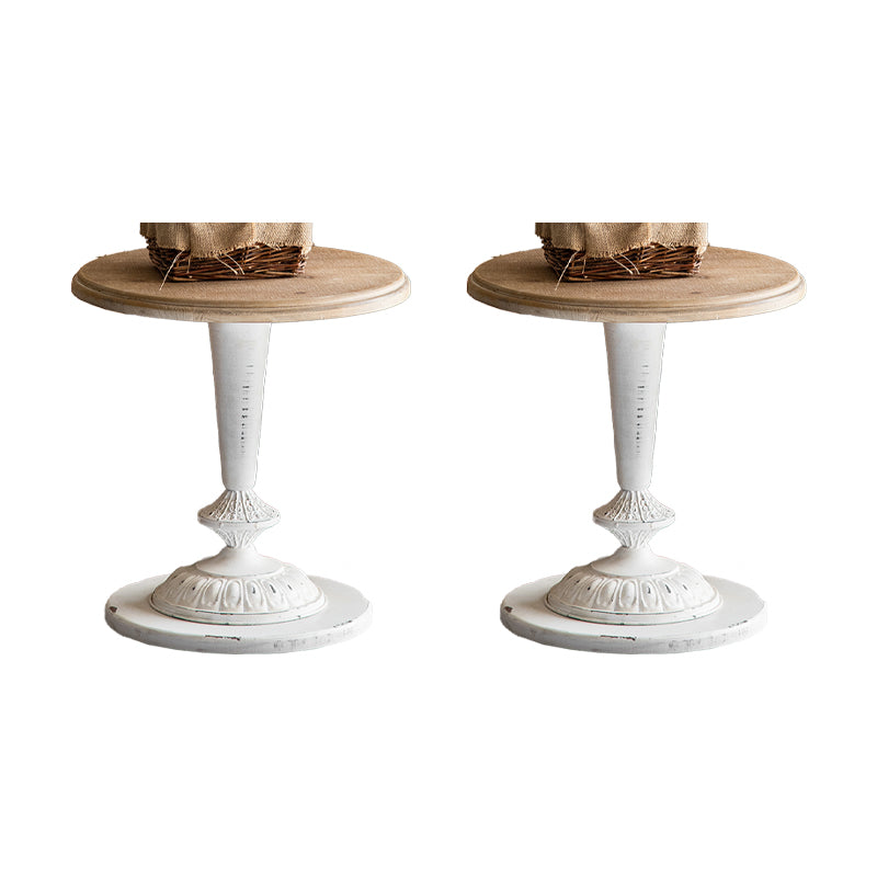 Round Shape Solid Wood End Table with Metal Base Corner Table for Living Room
