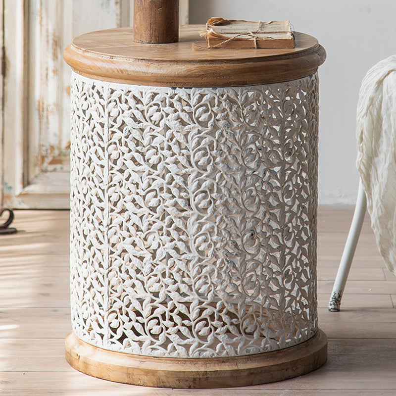 Round Shape Solid Wood End Table with Metal Base Corner Table for Living Room