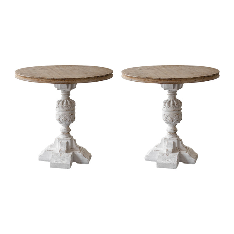 Round Shape Solid Wood End Table with Metal Base Corner Table for Living Room
