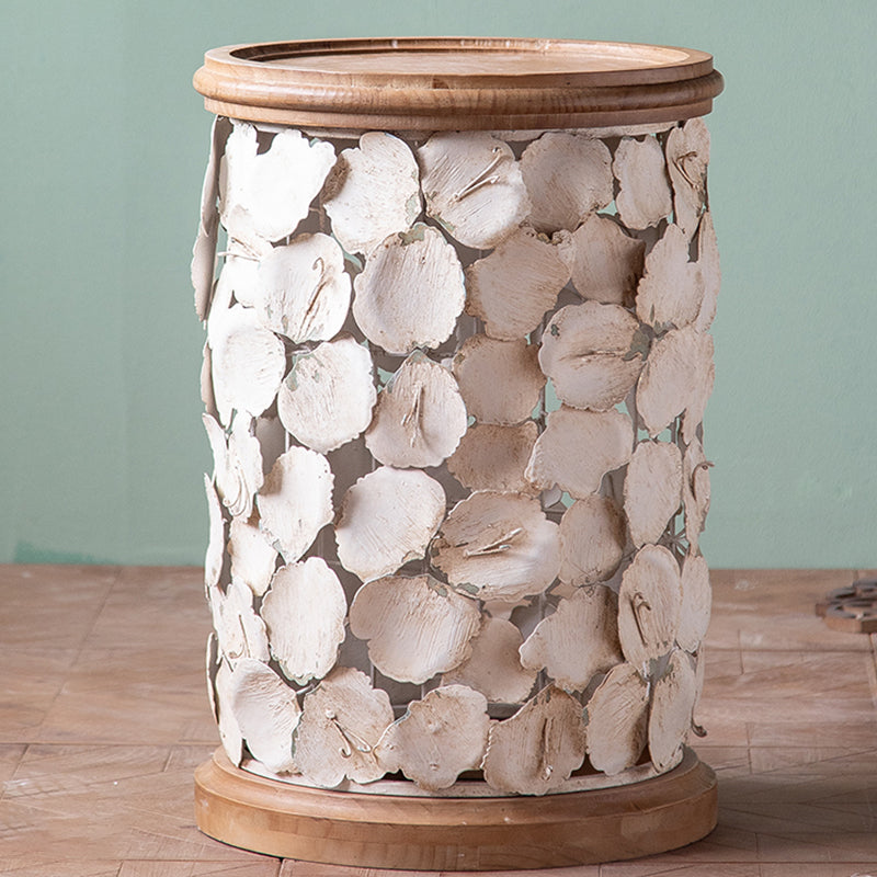 Round Shape Solid Wood End Table with Metal Base Corner Table for Living Room