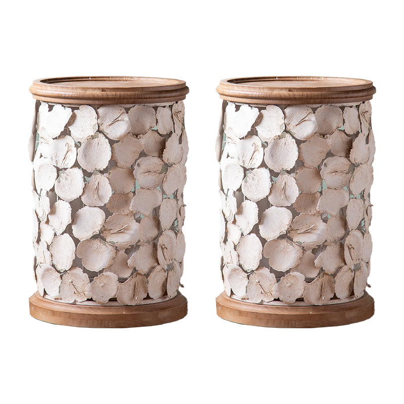 Round Shape Solid Wood End Table with Metal Base Corner Table for Living Room