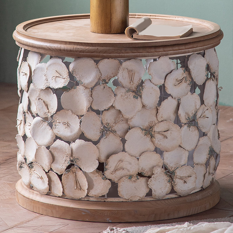 Round Shape Solid Wood End Table with Metal Base Corner Table for Living Room