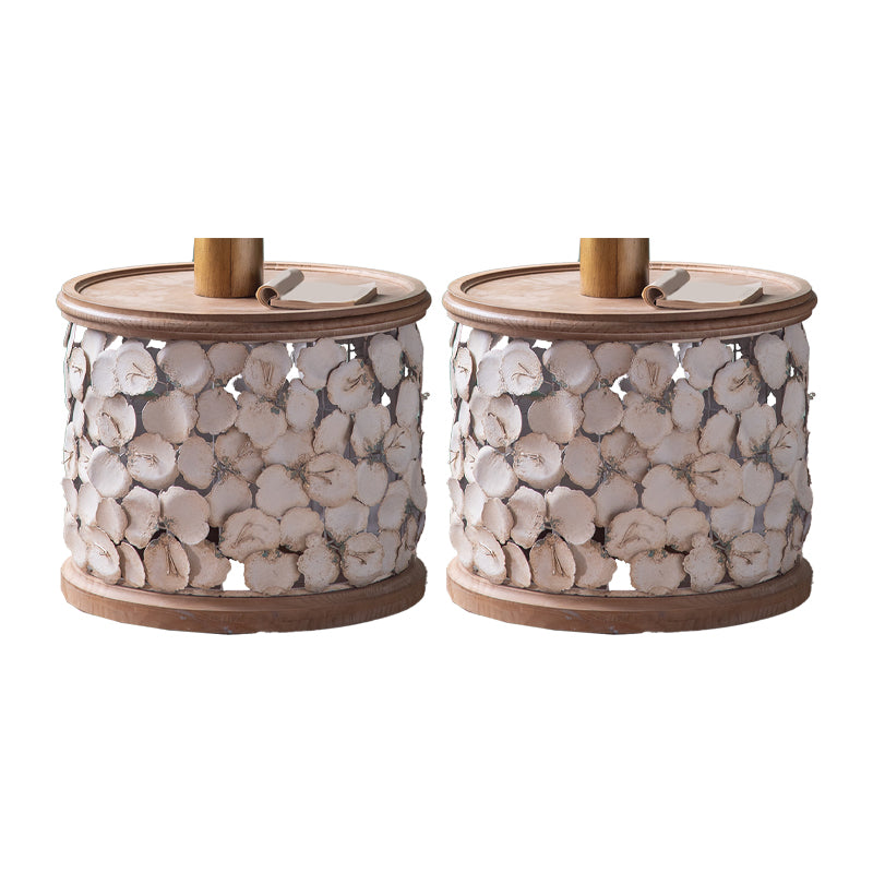 Round Shape Solid Wood End Table with Metal Base Corner Table for Living Room