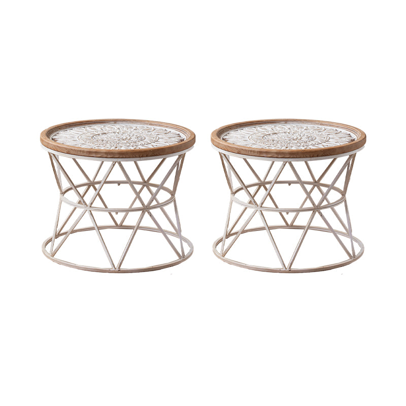 Round Shape Solid Wood End Table with Metal Base Corner Table for Living Room