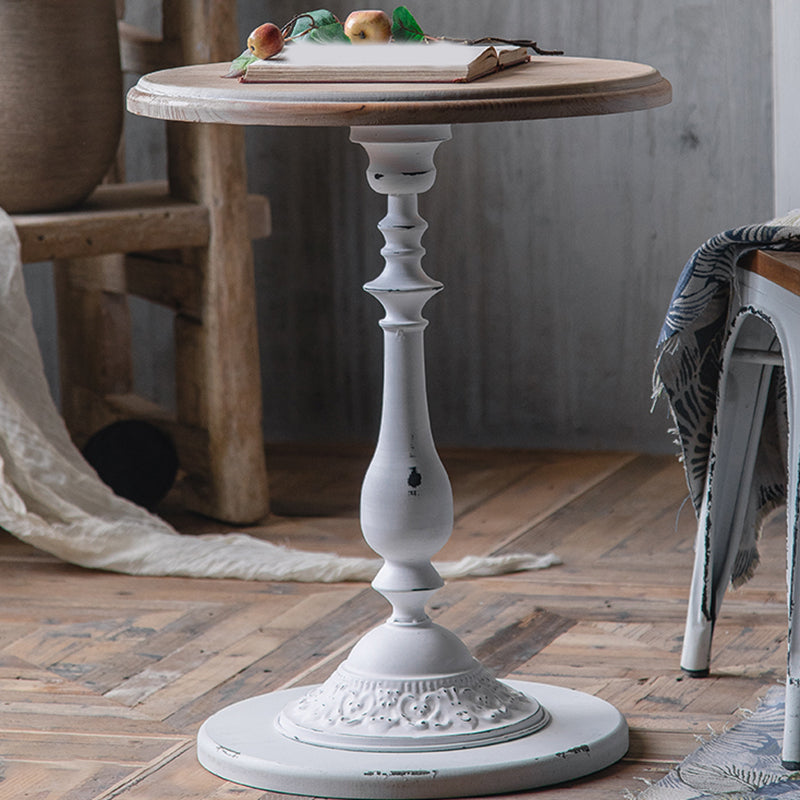 Round Shape Solid Wood End Table with Metal Base Corner Table for Living Room