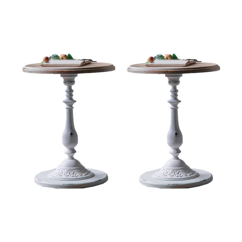 Round Shape Solid Wood End Table with Metal Base Corner Table for Living Room