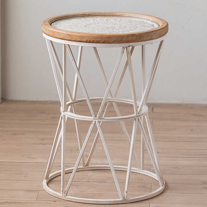 Round Shape Solid Wood End Table with Metal Base Corner Table for Living Room