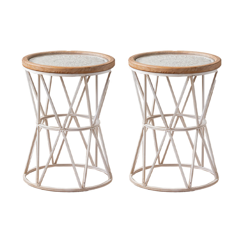 Round Shape Solid Wood End Table with Metal Base Corner Table for Living Room