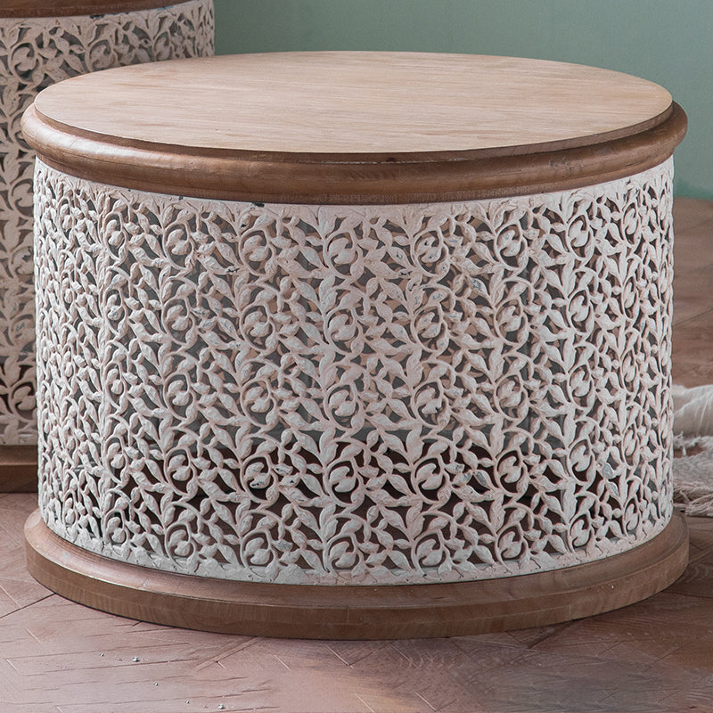 Round Shape Solid Wood End Table with Metal Base Corner Table for Living Room