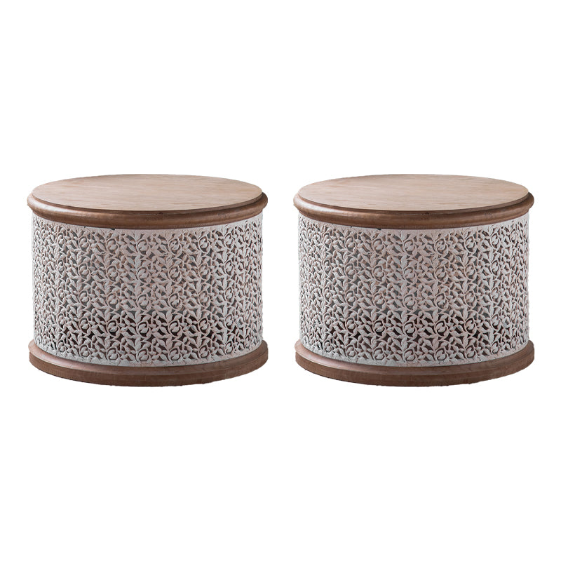 Round Shape Solid Wood End Table with Metal Base Corner Table for Living Room