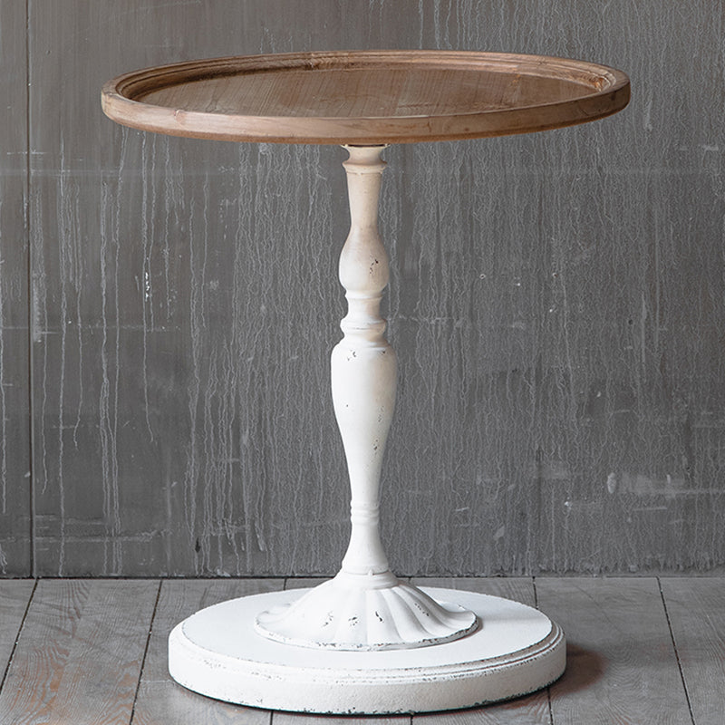 Round Shape Solid Wood End Table with Metal Base Corner Table for Living Room