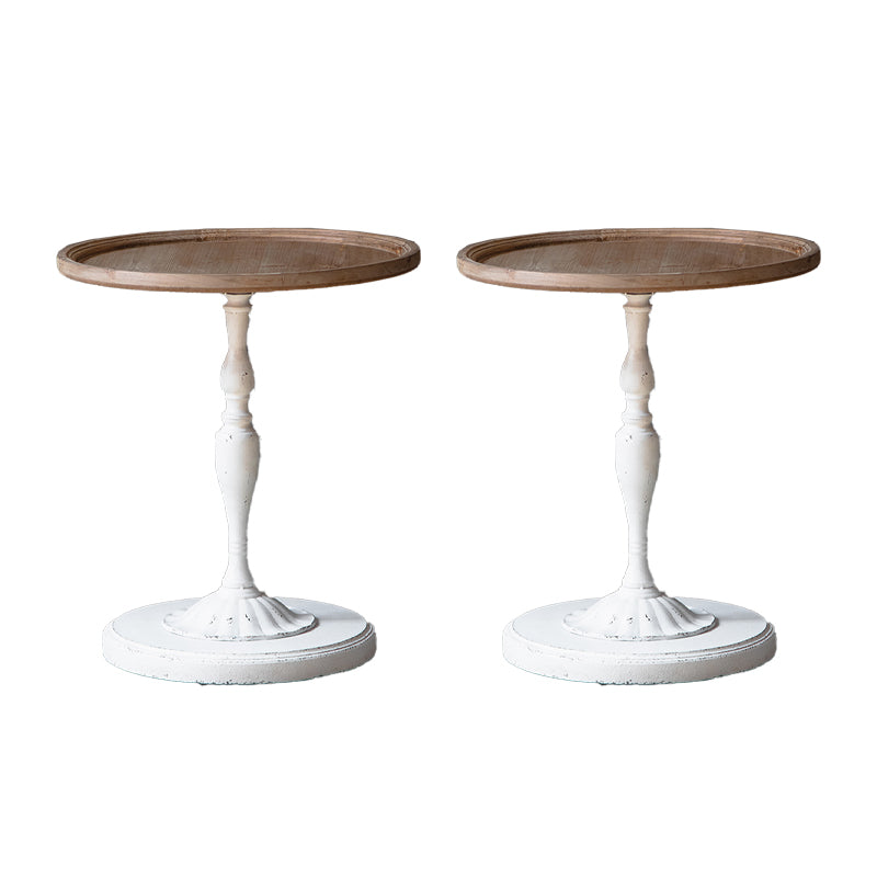 Round Shape Solid Wood End Table with Metal Base Corner Table for Living Room