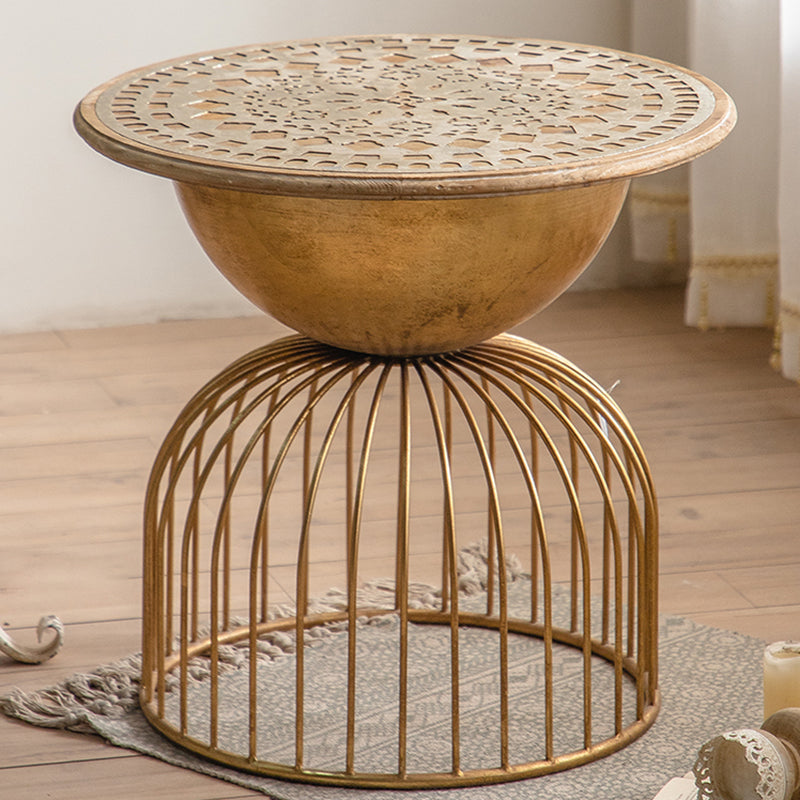 Round Shape Solid Wood End Table with Metal Base Corner Table for Living Room