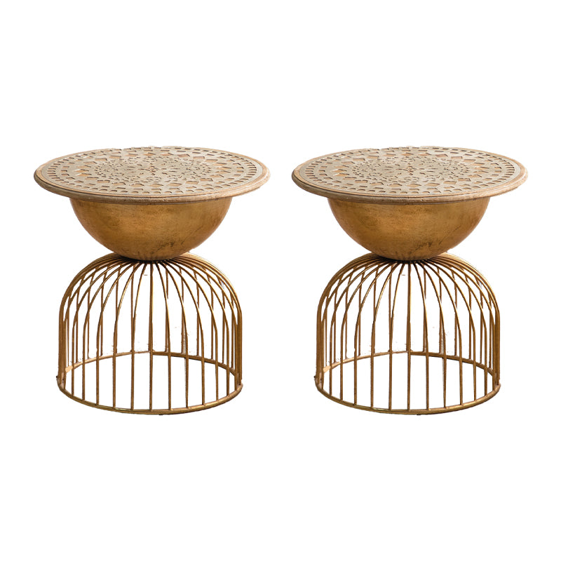 Round Shape Solid Wood End Table with Metal Base Corner Table for Living Room