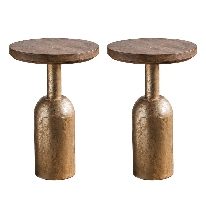 Round Shape Solid Wood End Table with Metal Base Corner Table for Living Room