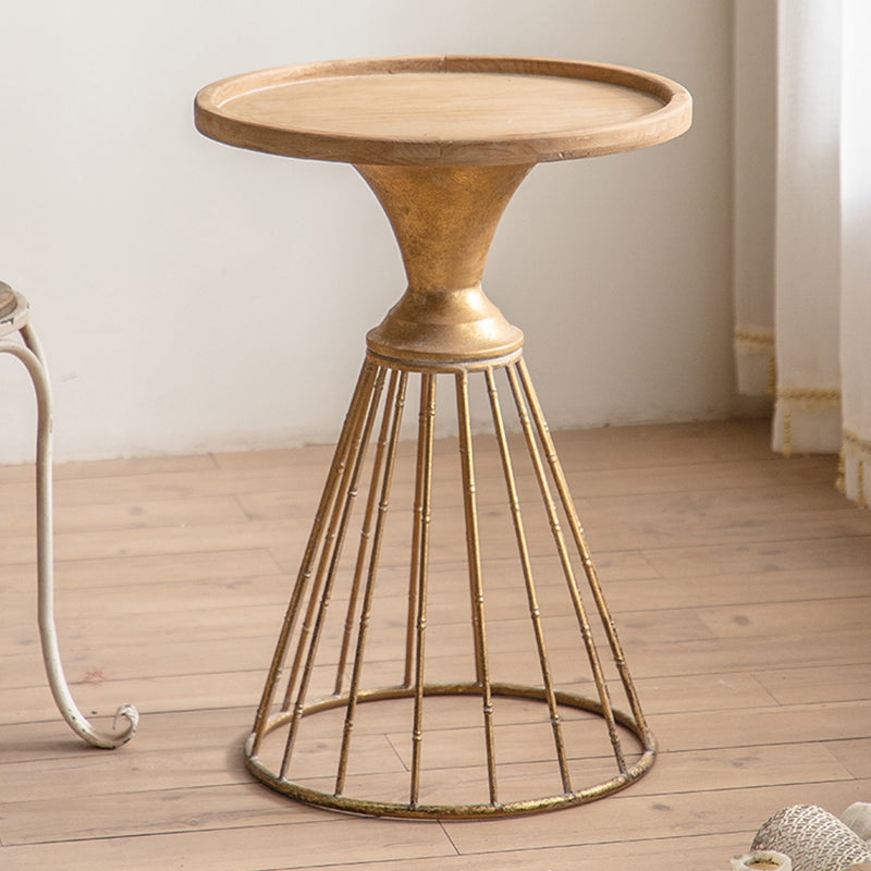 Round Shape Solid Wood End Table with Metal Base Corner Table for Living Room