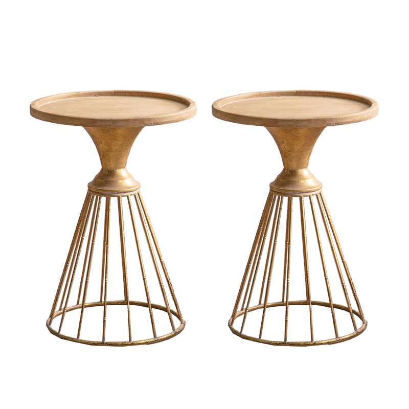 Round Shape Solid Wood End Table with Metal Base Corner Table for Living Room