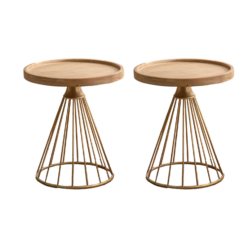 Round Shape Solid Wood End Table with Metal Base Corner Table for Living Room
