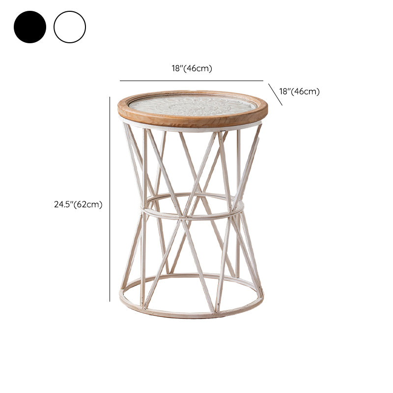 Round Shape Solid Wood End Table with Metal Base Corner Table for Living Room