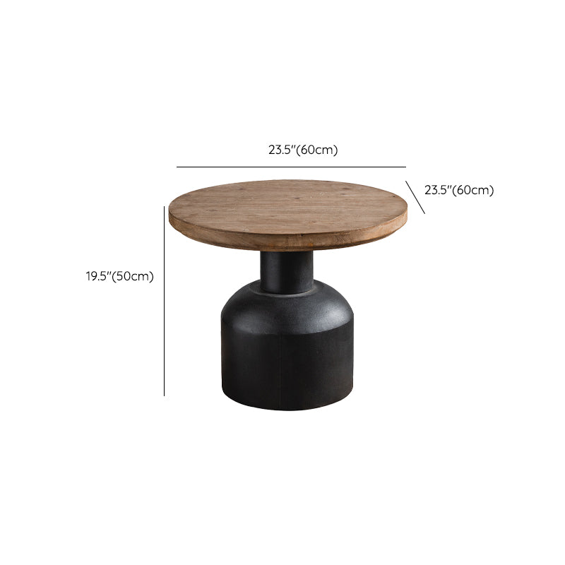 Round Shape Solid Wood End Table with Metal Base Corner Table for Living Room