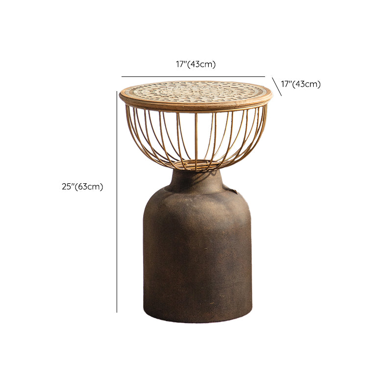 Round Shape Solid Wood End Table with Metal Base Corner Table for Living Room