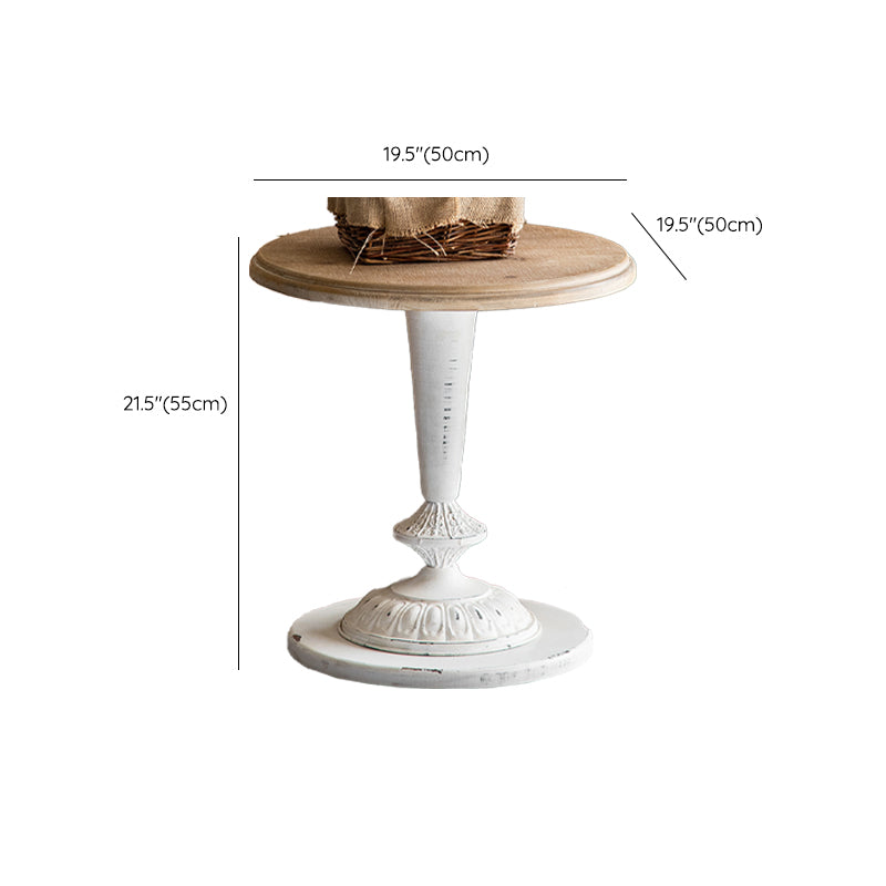 Round Shape Solid Wood End Table with Metal Base Corner Table for Living Room