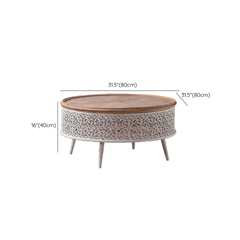 Round Shape Solid Wood End Table with Metal Base Corner Table for Living Room
