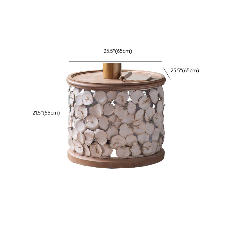 Round Shape Solid Wood End Table with Metal Base Corner Table for Living Room
