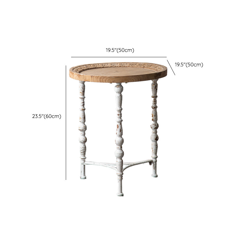 Round Shape Solid Wood End Table with Metal Base Corner Table for Living Room