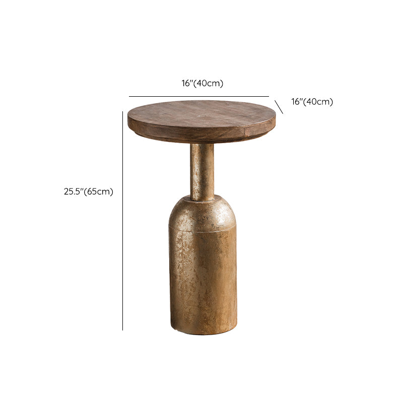 Round Shape Solid Wood End Table with Metal Base Corner Table for Living Room