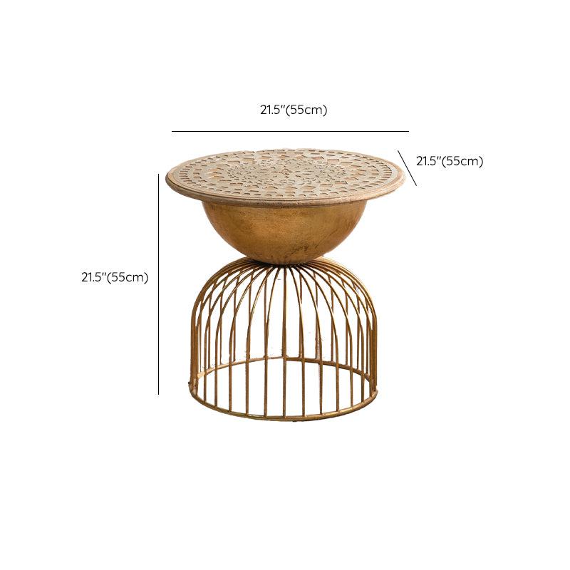Round Shape Solid Wood End Table with Metal Base Corner Table for Living Room