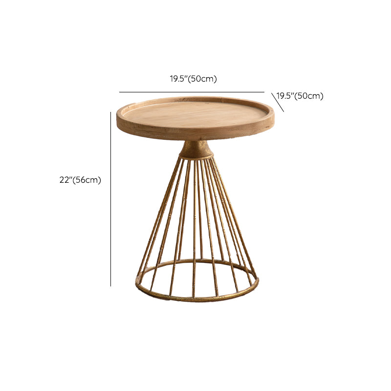 Round Shape Solid Wood End Table with Metal Base Corner Table for Living Room