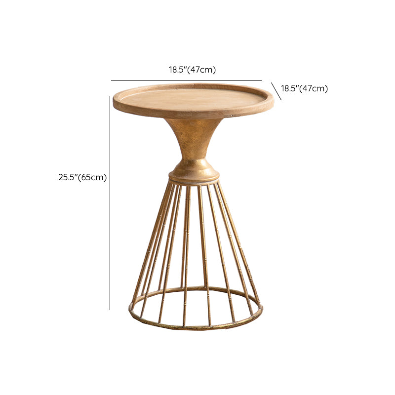 Round Shape Solid Wood End Table with Metal Base Corner Table for Living Room