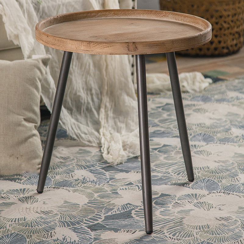 Drum Shape Accent Side Table Wood and Metal Rustic Style Corner Table