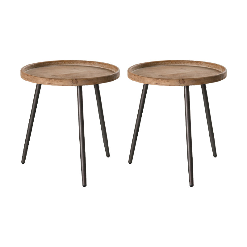Drum Shape Accent Side Table Wood and Metal Rustic Style Corner Table