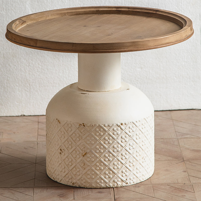 Drum Shape Accent Side Table Wood and Metal Rustic Style Corner Table