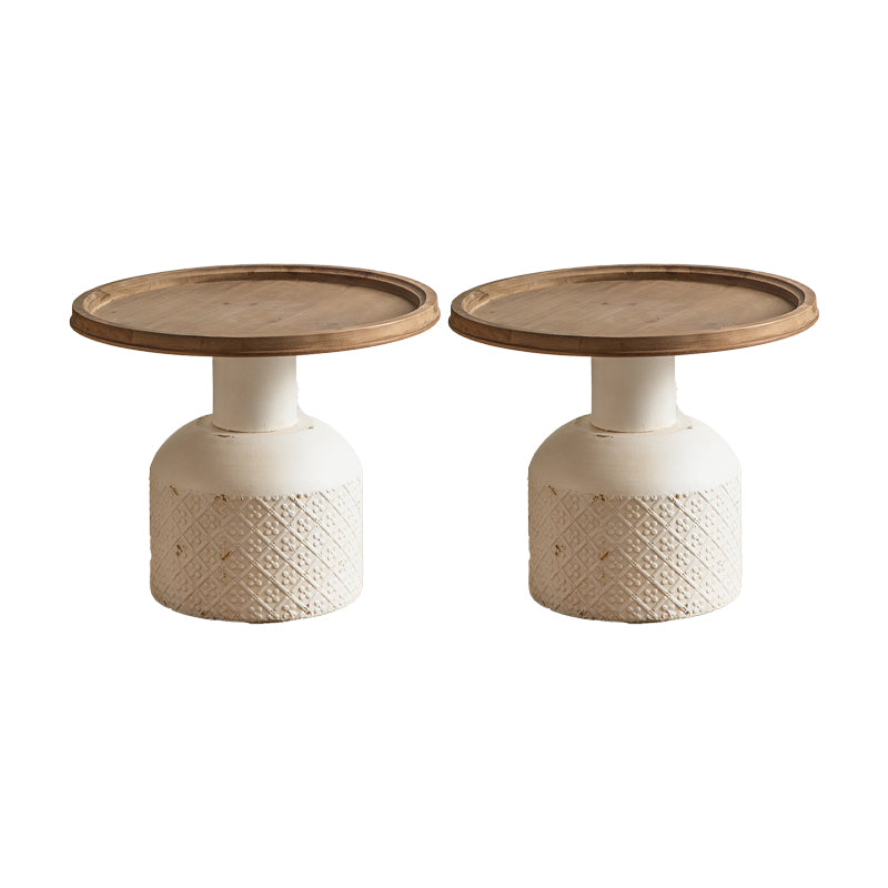 Drum Shape Accent Side Table Wood and Metal Rustic Style Corner Table