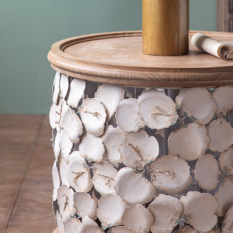 Drum Shape Accent Side Table Wood and Metal Rustic Style Corner Table