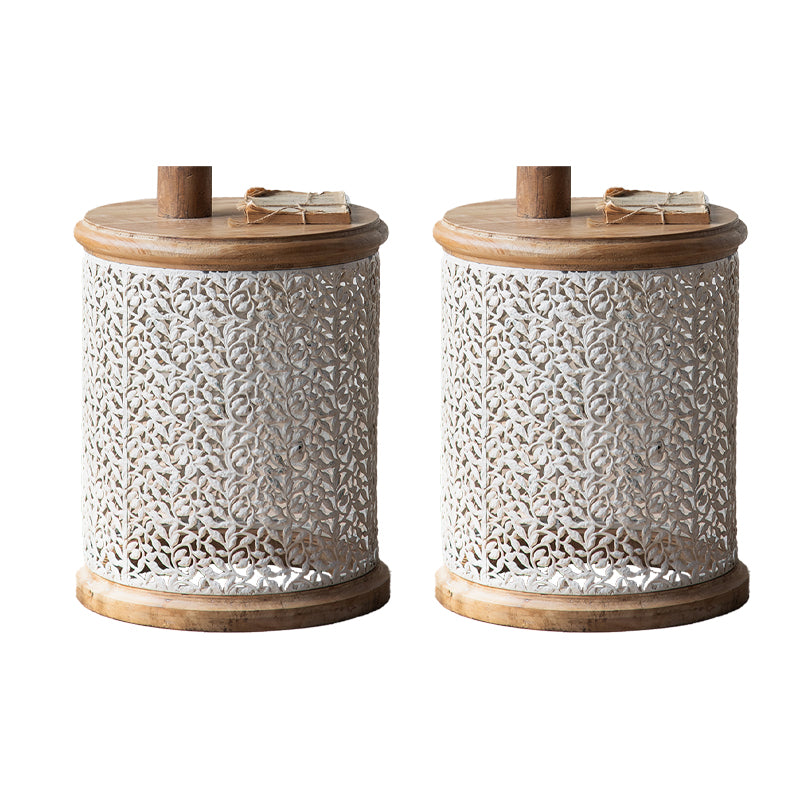 Drum Shape Accent Side Table Wood and Metal Rustic Style Corner Table