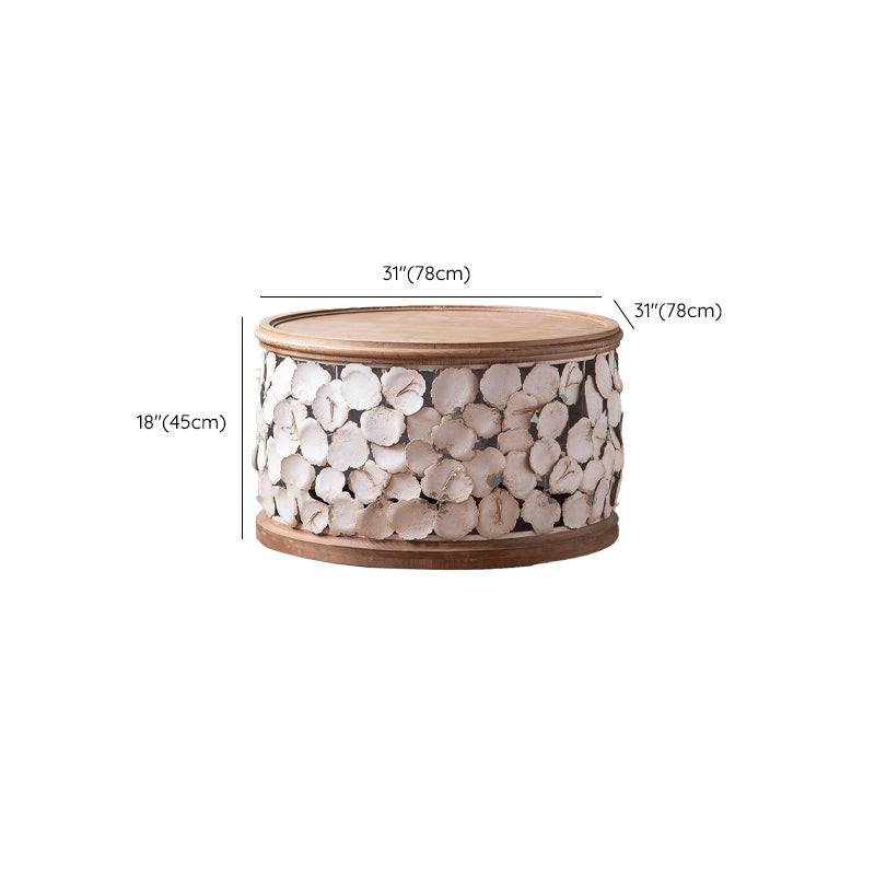 Drum Shape Accent Side Table Wood and Metal Rustic Style Corner Table