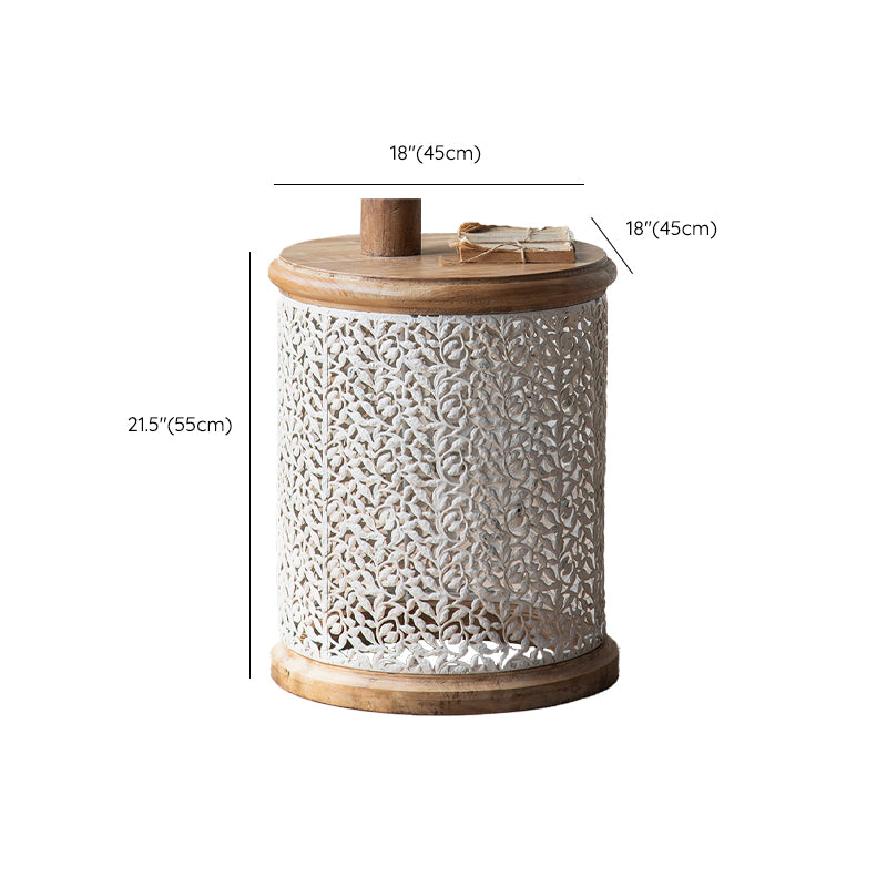 Drum Shape Accent Side Table Wood and Metal Rustic Style Corner Table