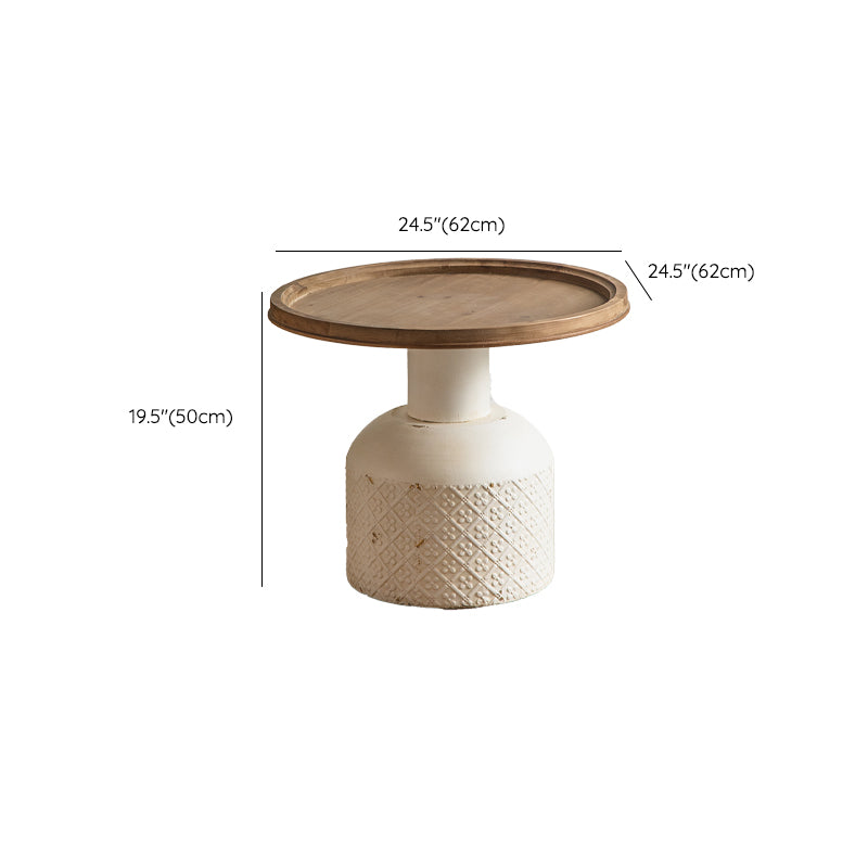 Drum Shape Accent Side Table Wood and Metal Rustic Style Corner Table