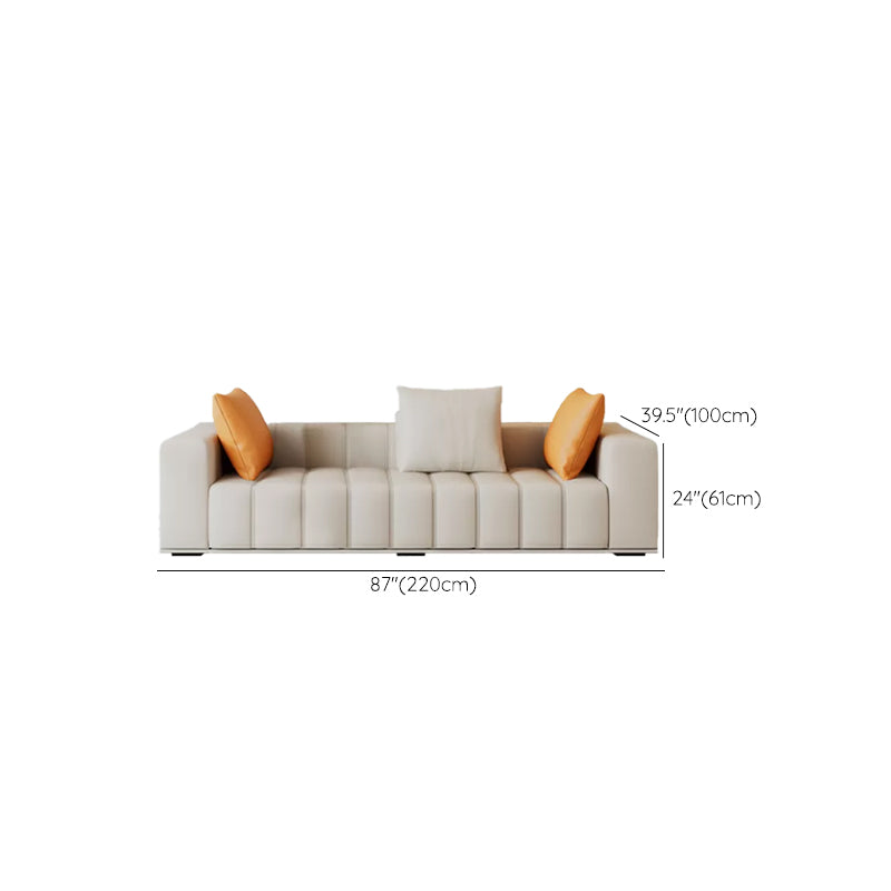 Genuine Leather Scandinavian Sofa Tuxedo Arm Sectional with Bolster Pillows