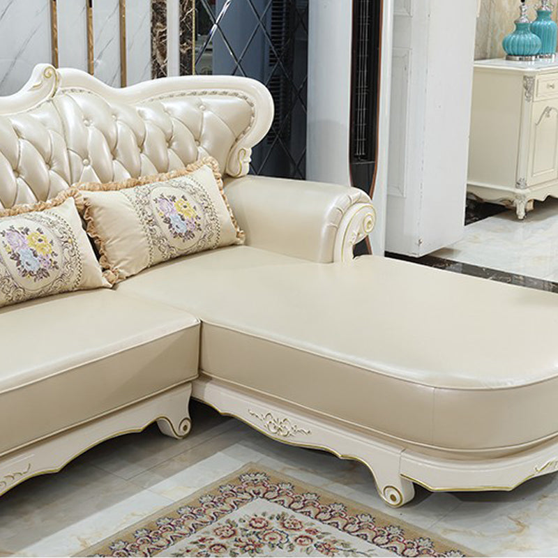 Rustic Tufted Nailhead Sectional Flared Arm Genuine Leather Sectional