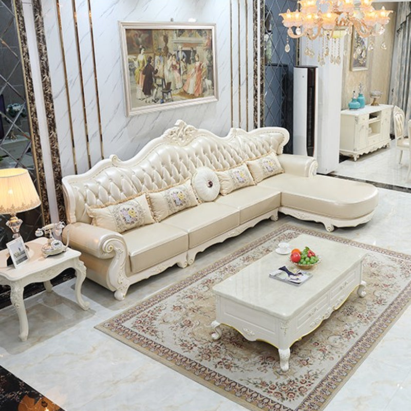 Rustic Tufted Nailhead Sectional Flared Arm Genuine Leather Sectional