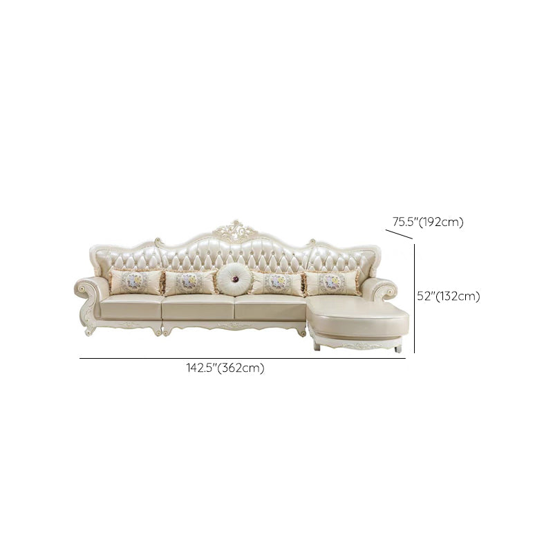 Rustic Tufted Nailhead Sectional Flared Arm Genuine Leather Sectional