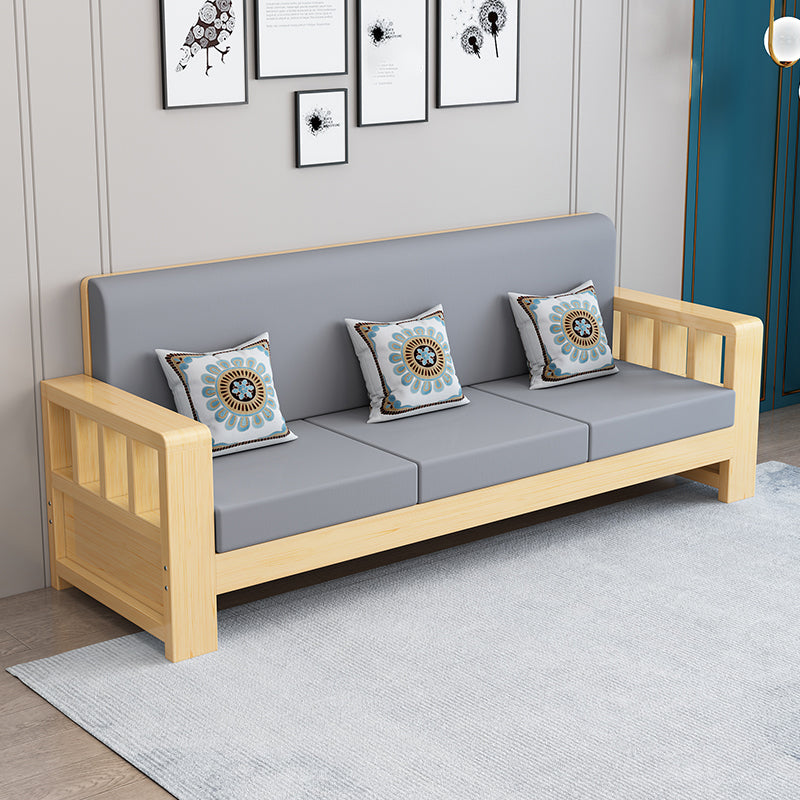 Modern Farmhouse Sofa in Solid Wood with Square Arms for Living Room