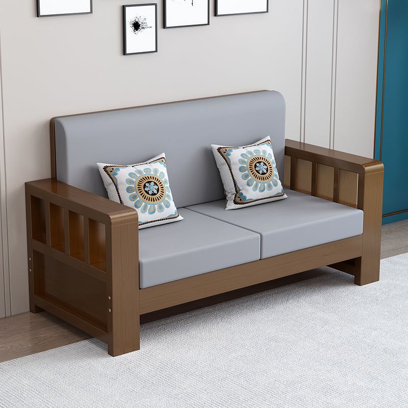 Modern Farmhouse Sofa in Solid Wood with Square Arms for Living Room